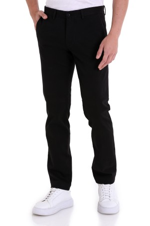 Siyah Regular Fit Düz Yandan Cepli Basic Kanvas Pantolon - Thumbnail