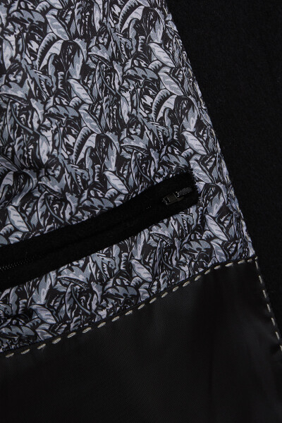 Siyah Dik Yaka Yünlü Palto - 3