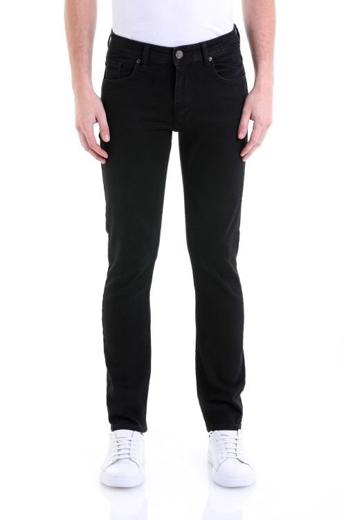 Hatem Saykı - Siyah Slim Fit Düz Pamuklu 5 Cep Kot Pantolon