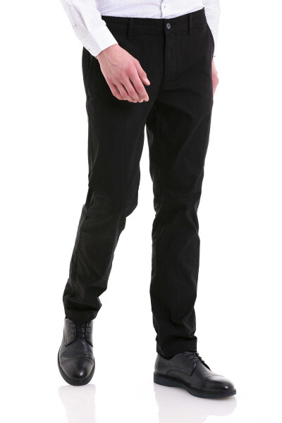 Siyah Dinamik Fit Pamuklu Yandan Cep Kanvas Pantolon - 4