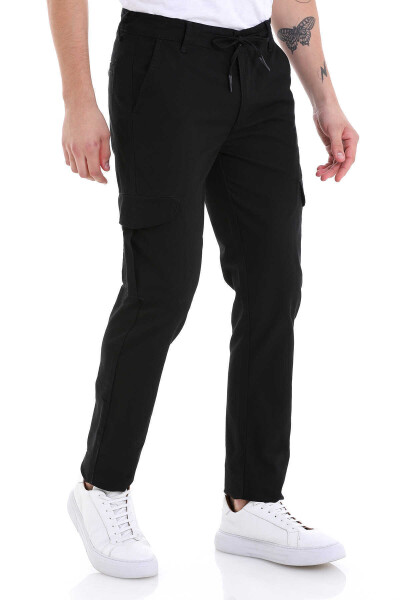 Siyah Dinamik Fit Desenli Pamuklu Yandan Cepli Kanvas Pantolon - 3