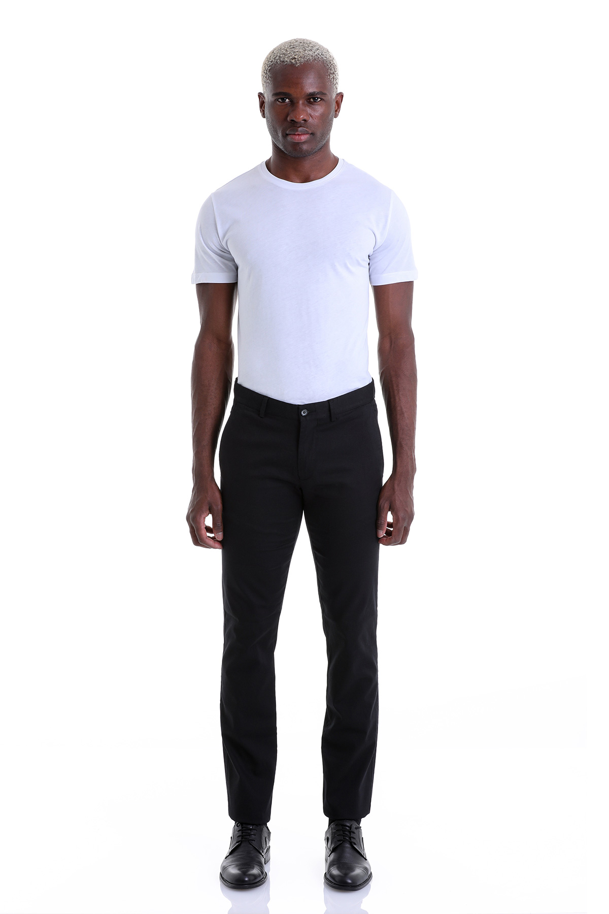 Siyah Dinamik Fit Desenli Pamuklu Yandan Cep Kanvas Pantolon