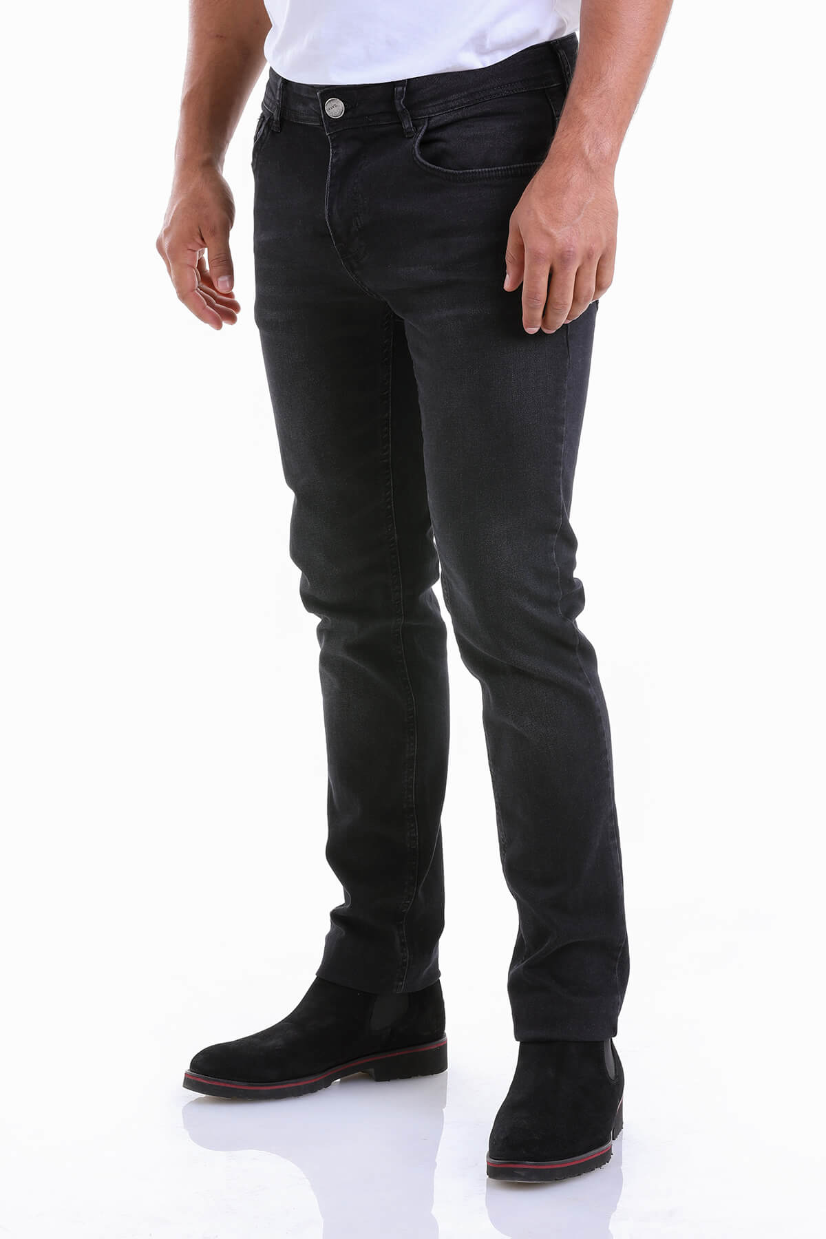 Siyah Slim Fit Düz Pamuklu 5 Cep Kot Pantolon