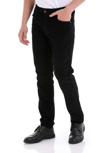 Siyah Dinamik Fit 5 Cep Casul Kadife Pantolon - 3