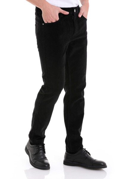 Siyah Dinamik Fit 5 Cep Casul Kadife Pantolon - 4