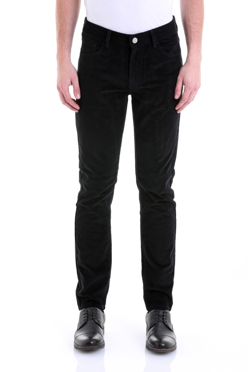 Hatem Saykı - Siyah Regular Fit Düz Pamuklu 5 Cep Kadife Pantolon