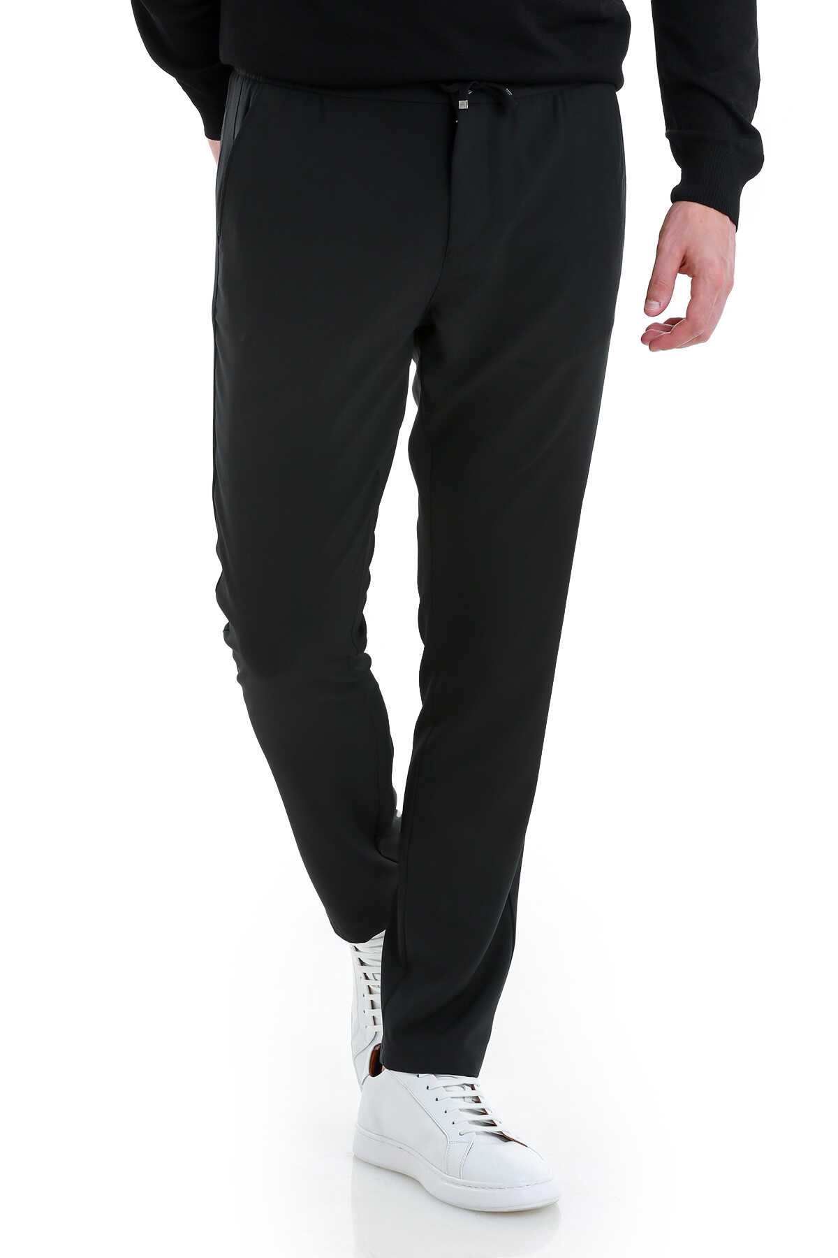 Siyah Dinamik Fit Düz Yandan Cepli Jogger Pantolon - 1