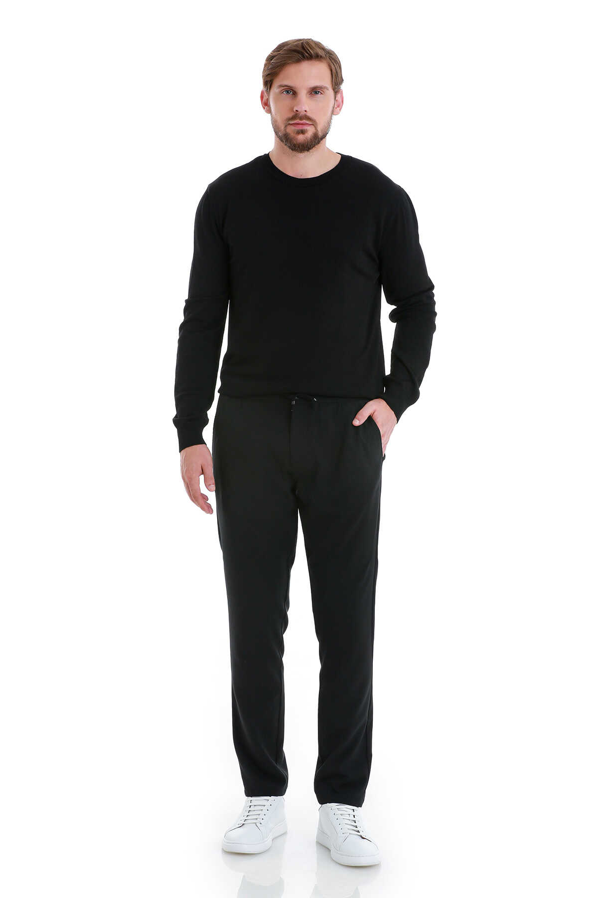 Siyah Dinamik Fit Düz Yandan Cepli Jogger Pantolon - 2