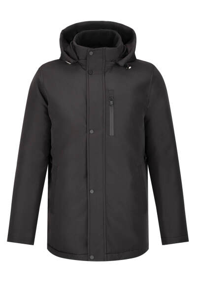 Siyah Dinamik Fit Hakim Yaka Kapüşonlu Kaban - 1