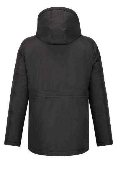 Siyah Dinamik Fit Hakim Yaka Kapüşonlu Kaban - 2