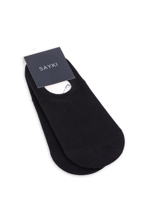 Hatem Saykı - Siyah Düz Pamuklu Dikişsiz İkili Kapalı Babet Çorap