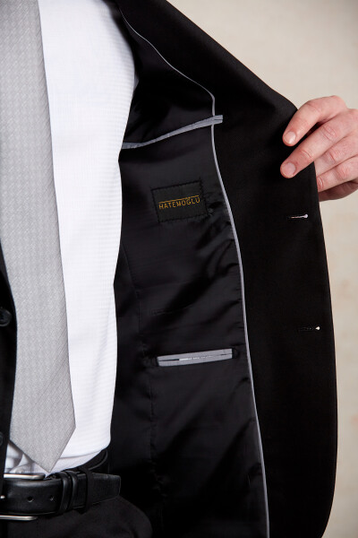 Siyah Slim Fit Mono Yaka Klasik Takım Elbise - 8