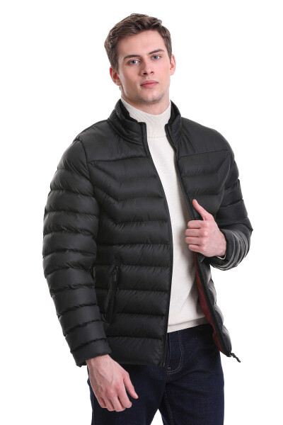 Siyah Ekstra Slim Fit Hakim Yaka Şişme Mont 