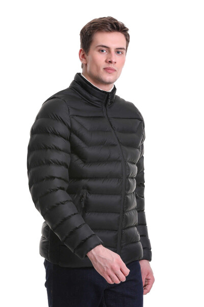 Siyah Ekstra Slim Fit Hakim Yaka Şişme Mont - 2