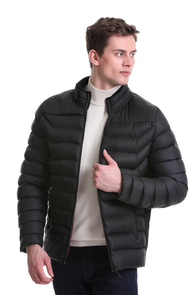 Siyah Ekstra Slim Fit Hakim Yaka Şişme Mont - 3