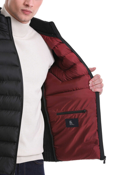 Siyah Ekstra Slim Fit Hakim Yaka Şişme Mont - 6