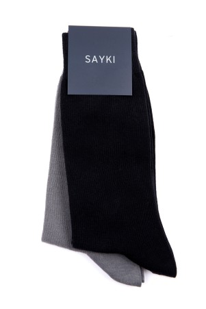 Siyah Pamuklu İkili Dikişsiz Soket Çorap - Thumbnail