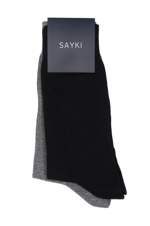 Hatem Saykı - Siyah Düz Pamuklu Dikişsiz İkili Soket Çorap