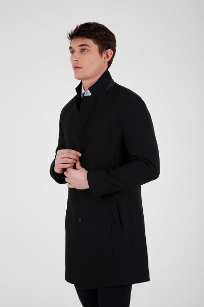 Siyah Hakim Yaka Yünlü Palto - 3