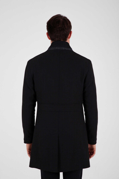 Siyah Hakim Yaka Yünlü Palto - 4