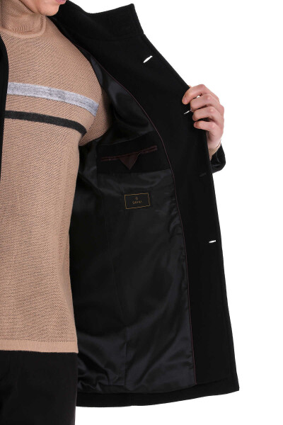 Siyah Hakim Yaka Yünlü Palto - 6