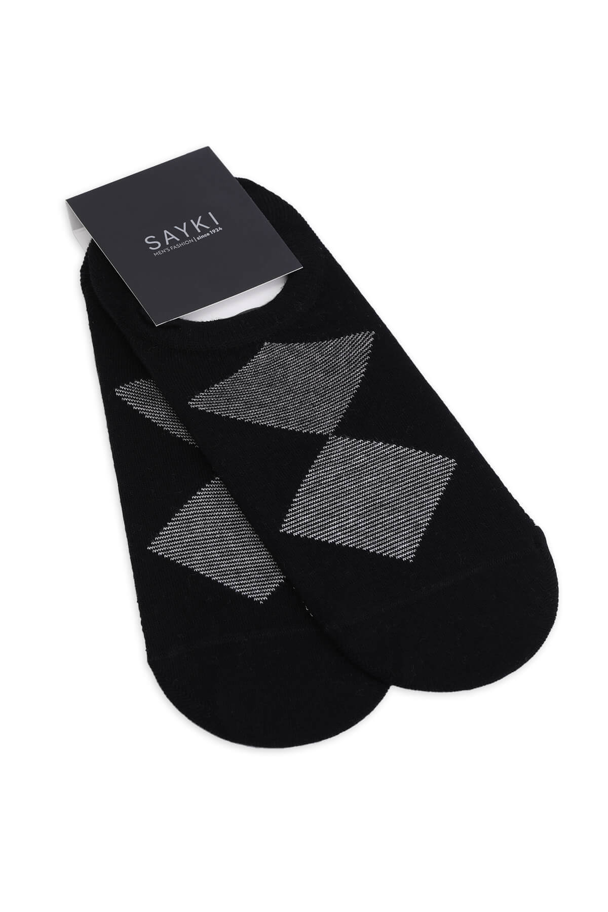 Siyah İkili Desenli Pamuklu Babet Çorap - 1