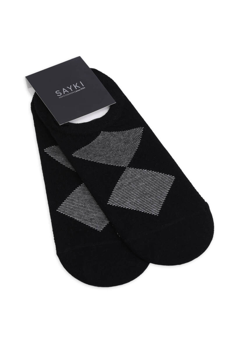 Siyah İkili Desenli Pamuklu Babet Çorap - HATEM SAYKI