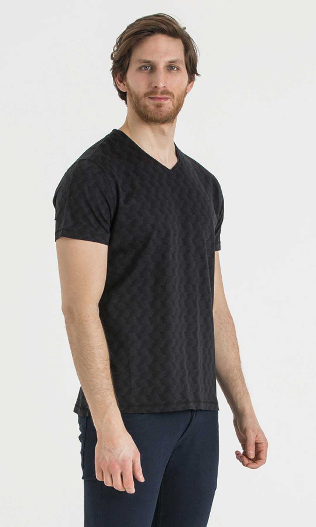 Siyah Jakarlı Regular T-shirt - 4