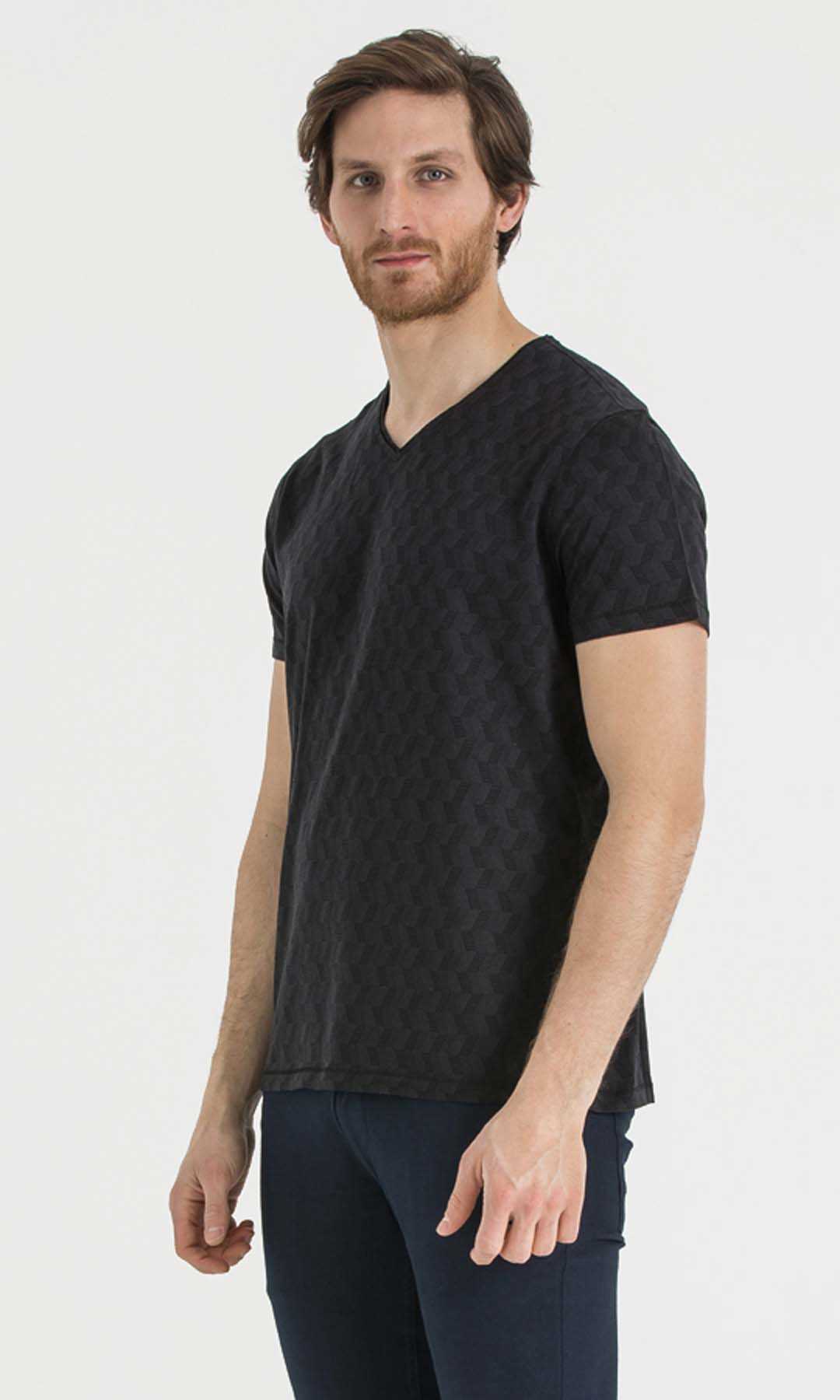 Siyah Jakarlı Regular T-shirt - 3