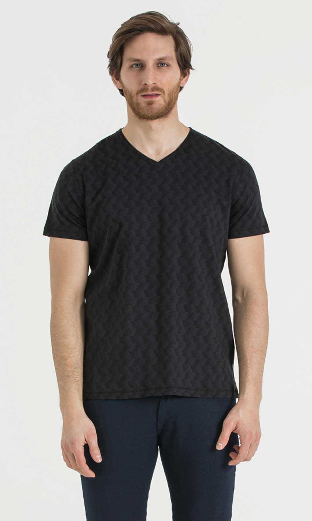 Siyah Jakarlı Regular T-shirt - 1