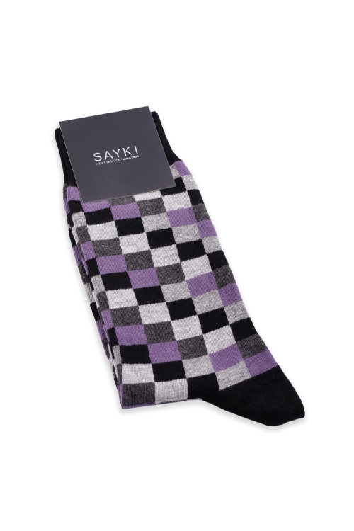 Hatem Saykı - Siyah Kareli Pamuklu Soket Çorap