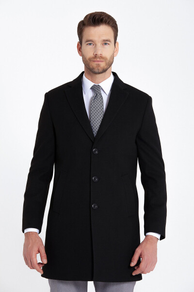 Siyah Kırlangıç Yaka Palto - 1