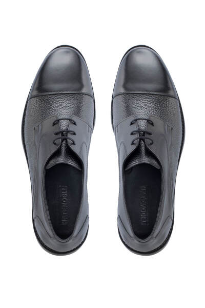 Siyah Klasik 100% Hakiki Deri Bağcıklı Ayakkabı - 2