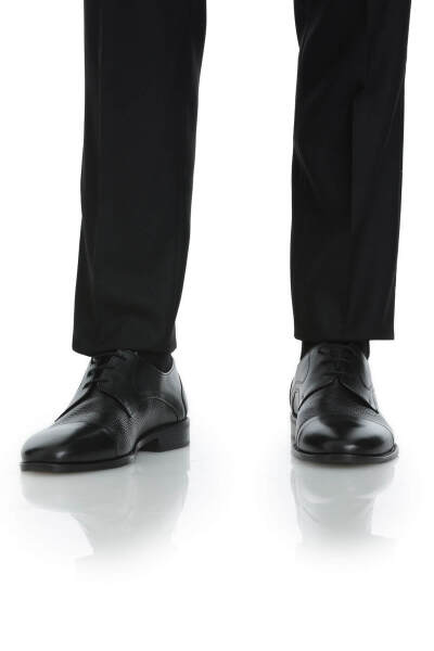 Siyah Klasik 100% Hakiki Deri Bağcıklı Ayakkabı - 6