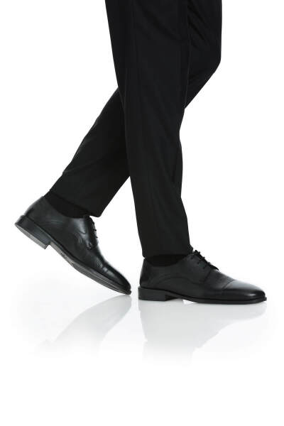 Siyah Klasik 100% Hakiki Deri Bağcıklı Ayakkabı - 7