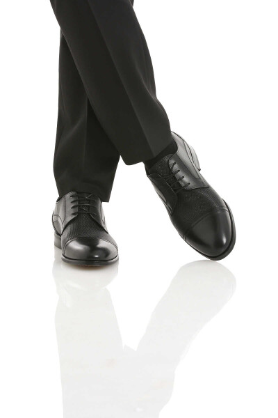 Siyah Klasik Bağcıklı Deri Ayakkabı - 4