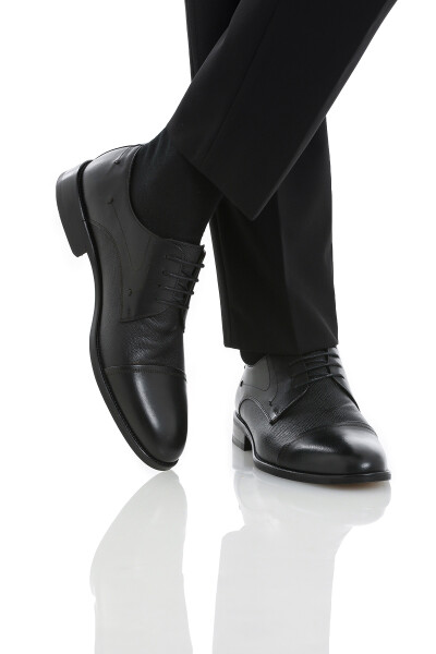 Siyah Klasik Bağcıklı Deri Ayakkabı - 4
