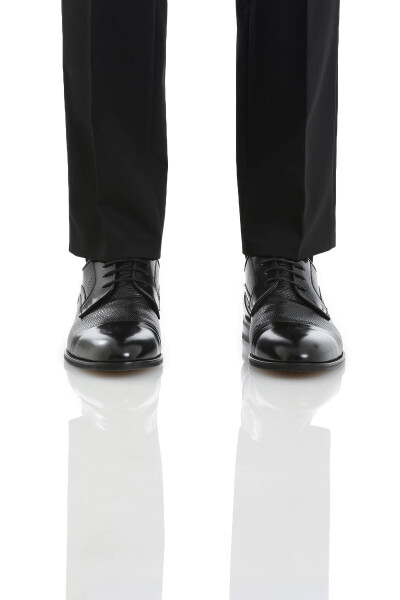 Siyah Klasik Bağcıklı Deri Ayakkabı - 1