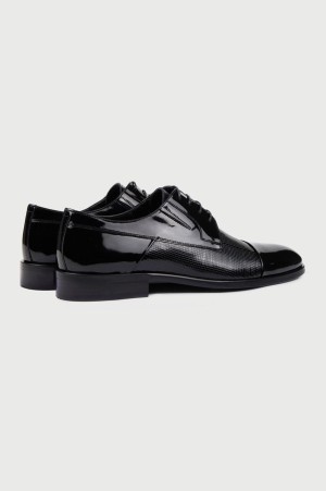 Siyah Klasik Bağcıklı Rugan Deri Ayakkabı - Thumbnail