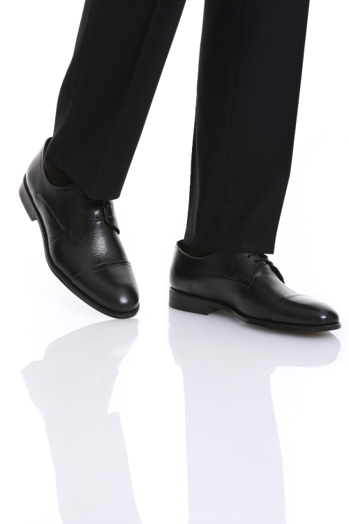 Siyah Klasik Düz Bağcıklı Deri Ayakkabı - Thumbnail (1)