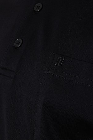 Siyah Klasik Fit Düz 100% Pamuk Merserize Polo Yaka Tişört - Thumbnail