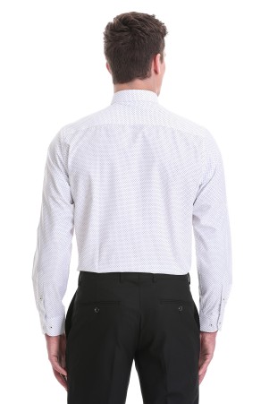 Beyaz Klasik Fit Baskılı Pamuklu Slim Yaka Uzun Kollu Klasik Gömlek - Thumbnail