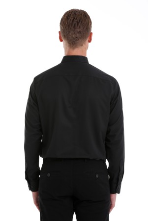 Siyah Klasik Fit Desenli Pamuklu Slim Yaka Uzun Kollu Klasik Gömlek - Thumbnail