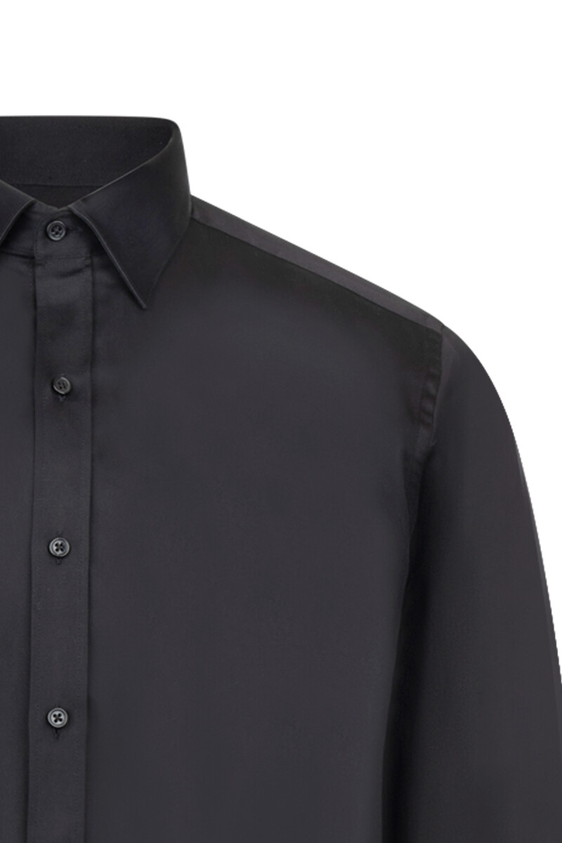 Siyah Klasik Fit Pamuklu Uzun Kollu Saten Gömlek - Hatem Saykı (1)