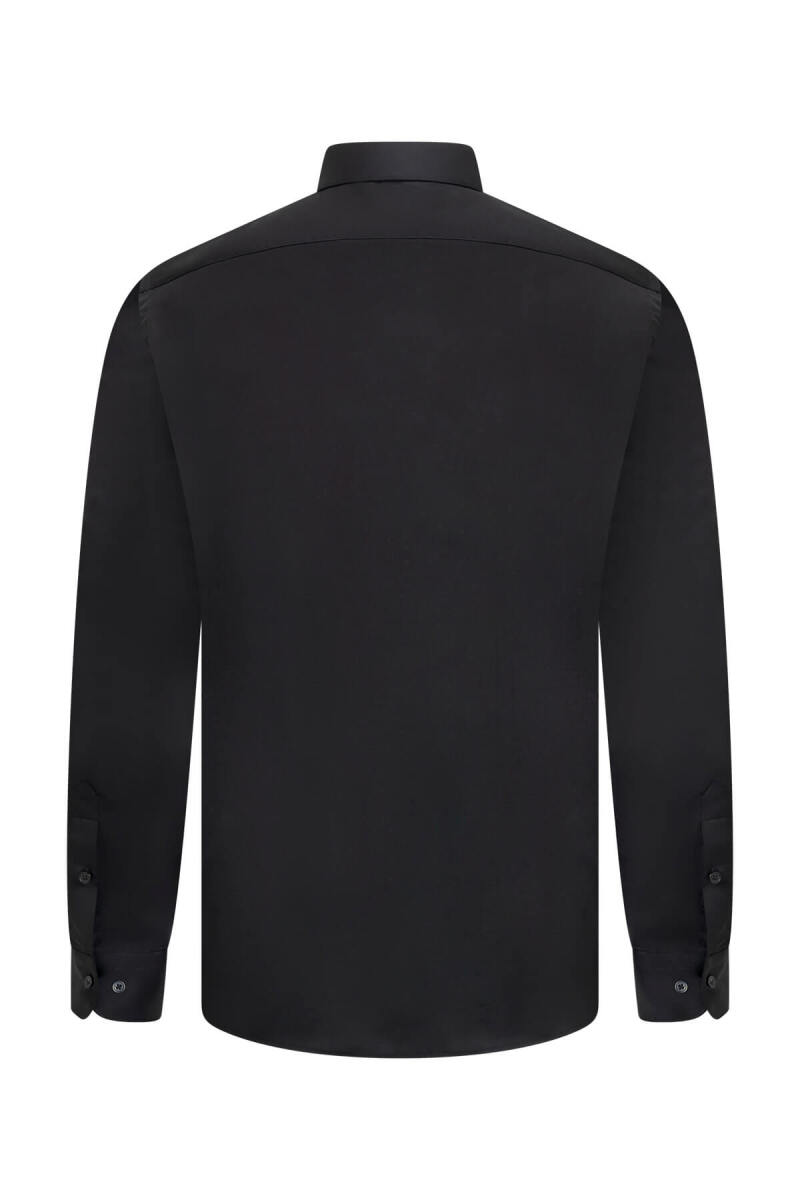 Siyah Klasik Fit Slim Yaka Pamuklu Uzun Kollu Saten Gömlek - Saykı (1)