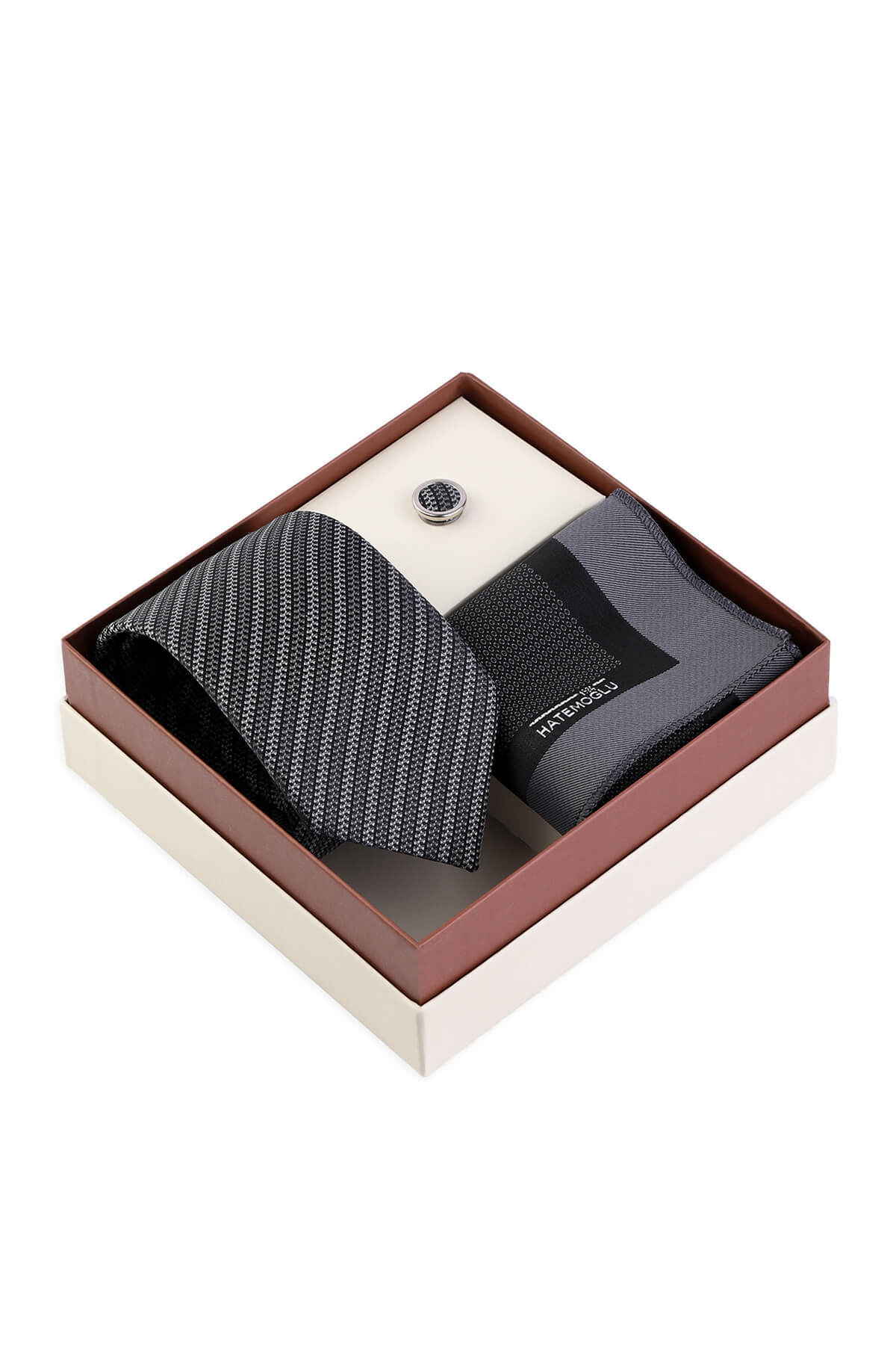 Siyah Kravat Mendil ve Yaka Rozeti 3'lü Set - 1