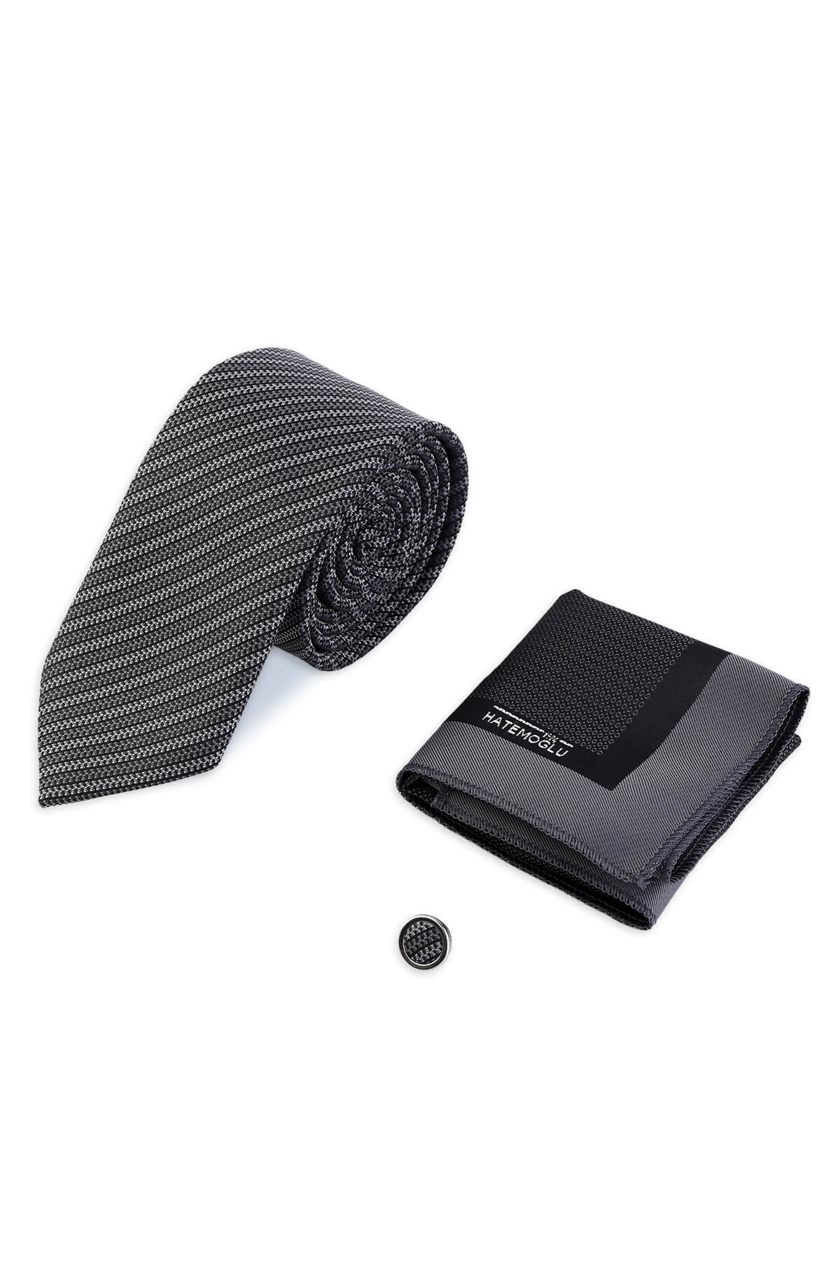 Siyah Kravat Mendil ve Yaka Rozeti 3'lü Set - 3