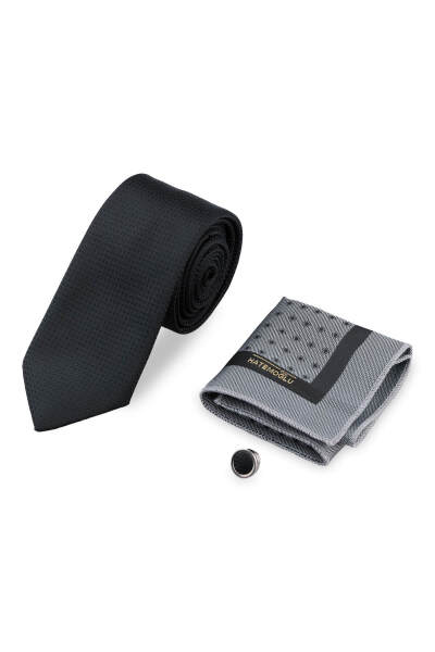 Siyah Kravat Mendil ve Yaka Rozeti 3'lü Set 