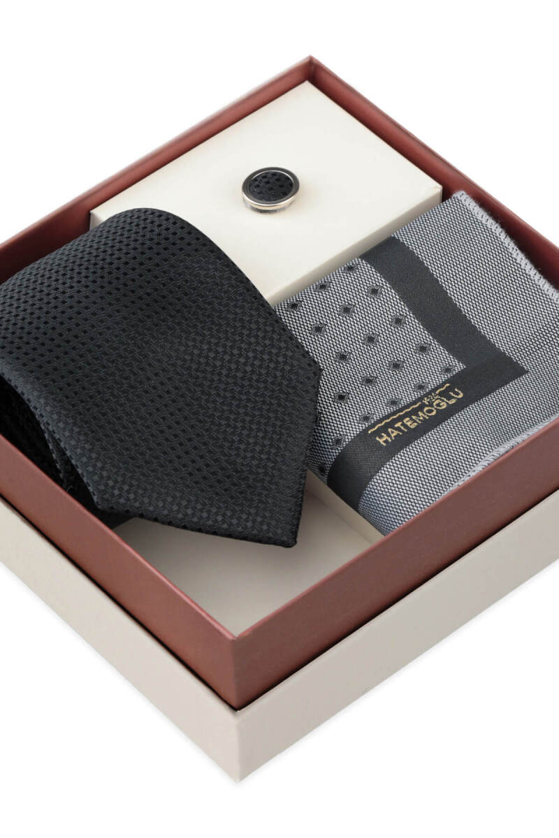 Siyah Kravat Mendil ve Yaka Rozeti 3'lü Set - Hatemoğlu (1)