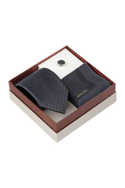 Siyah Kravat Mendil ve Yaka Rozeti 3'lü Set - 2